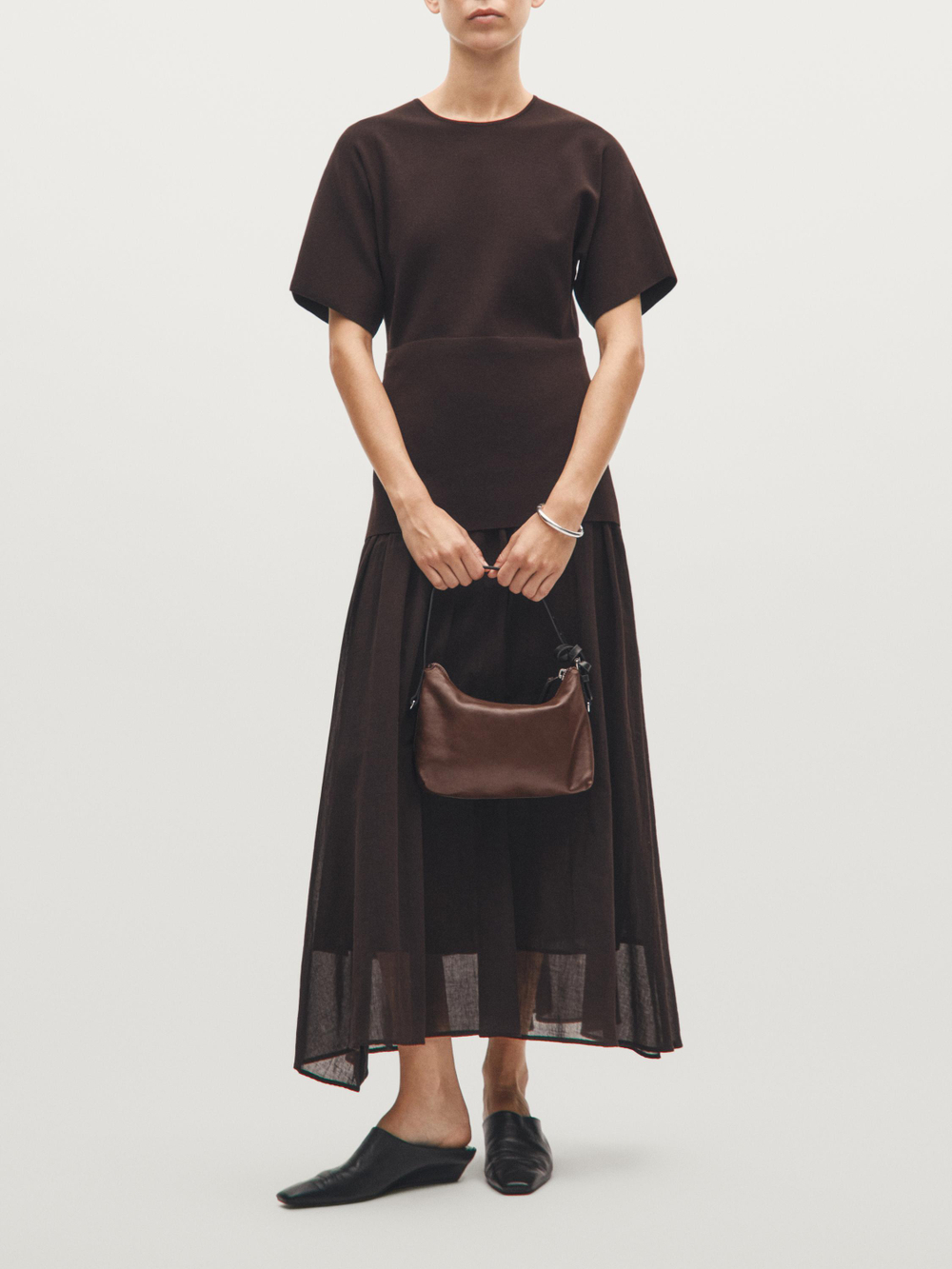 Massimo Dutti Маленькая сумка из кожи наппа, коричневый