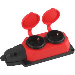 Колодка ЭРА K-2e-RED-IP44 каучуковая с заземлением 2 розетки 16A IP44 красная | Электротовары