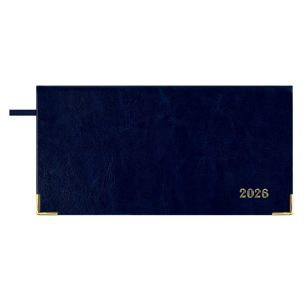 Еженедельник датированный 2026 ESCALADA, 170х88 мм, 64 л., арт. 70386/ 40 САРИФ СИНИЙ (кожзам: интегральный переплёт, материал обложки: искусственная кожа "Сариф"; декор: металлические уголки, тиснение фольгой; способ крепления блока: ниткошвейный; в