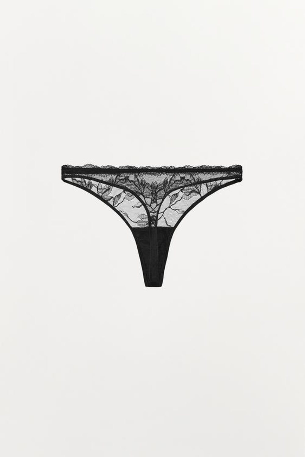 ZARA ТРУСЫ ТАНГА С ЦВЕТОЧНОЙ ВЫШИВКОЙ, ЧЕРНЫЙ