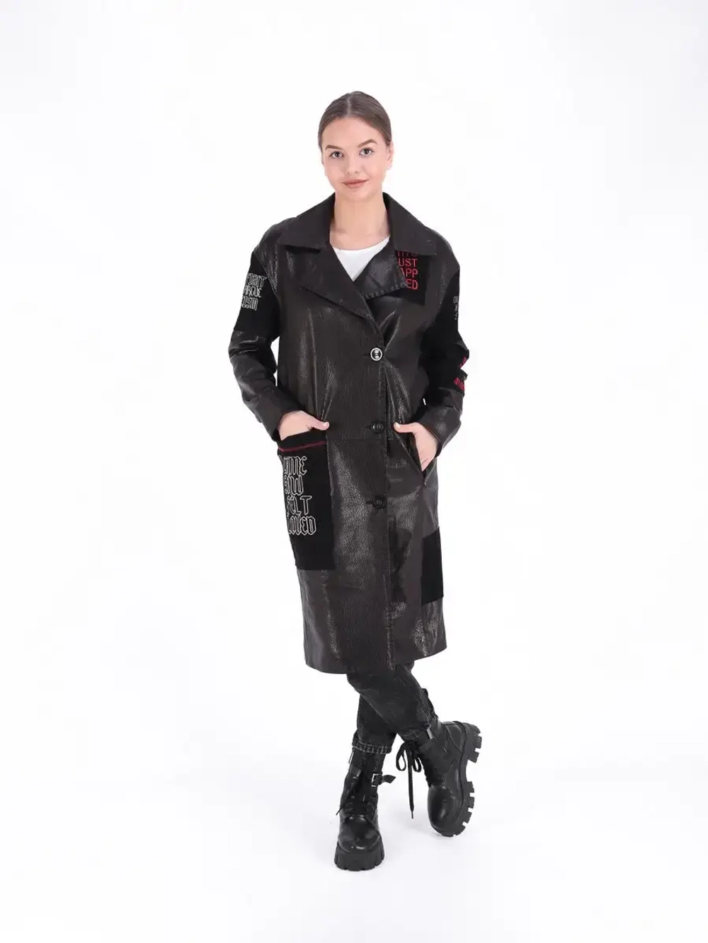 Кожаный плащ пальто осеннее из натуральной кожи и замши