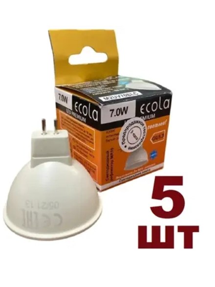 Светодиодная LED лампа MR16 Ecola 7W GU5.3 нейтр 5шт