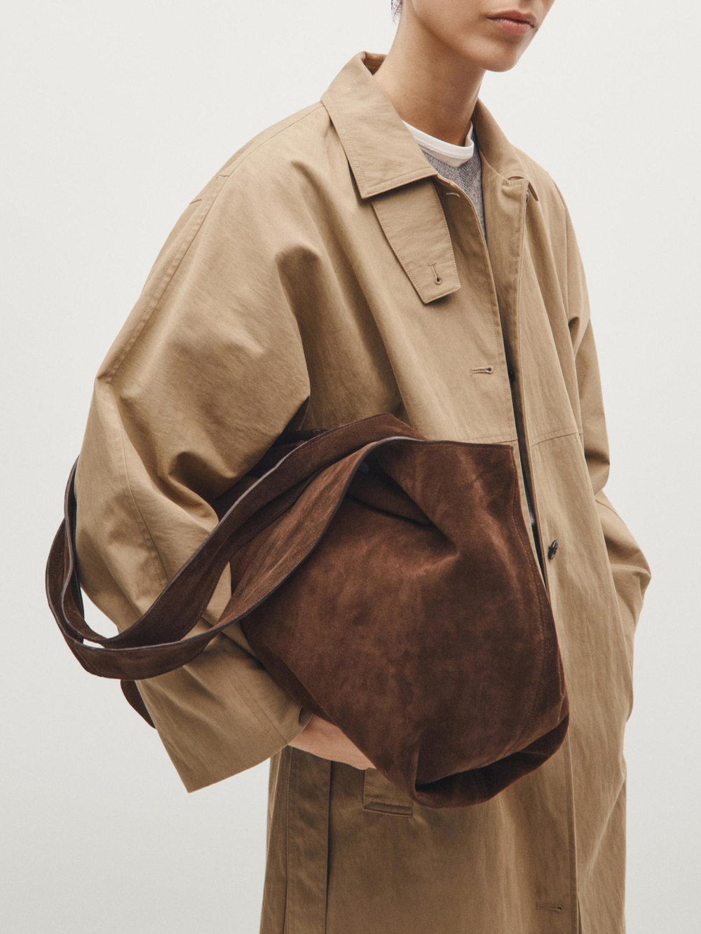 Massimo Dutti Большая сумка-шопер из замши, норка