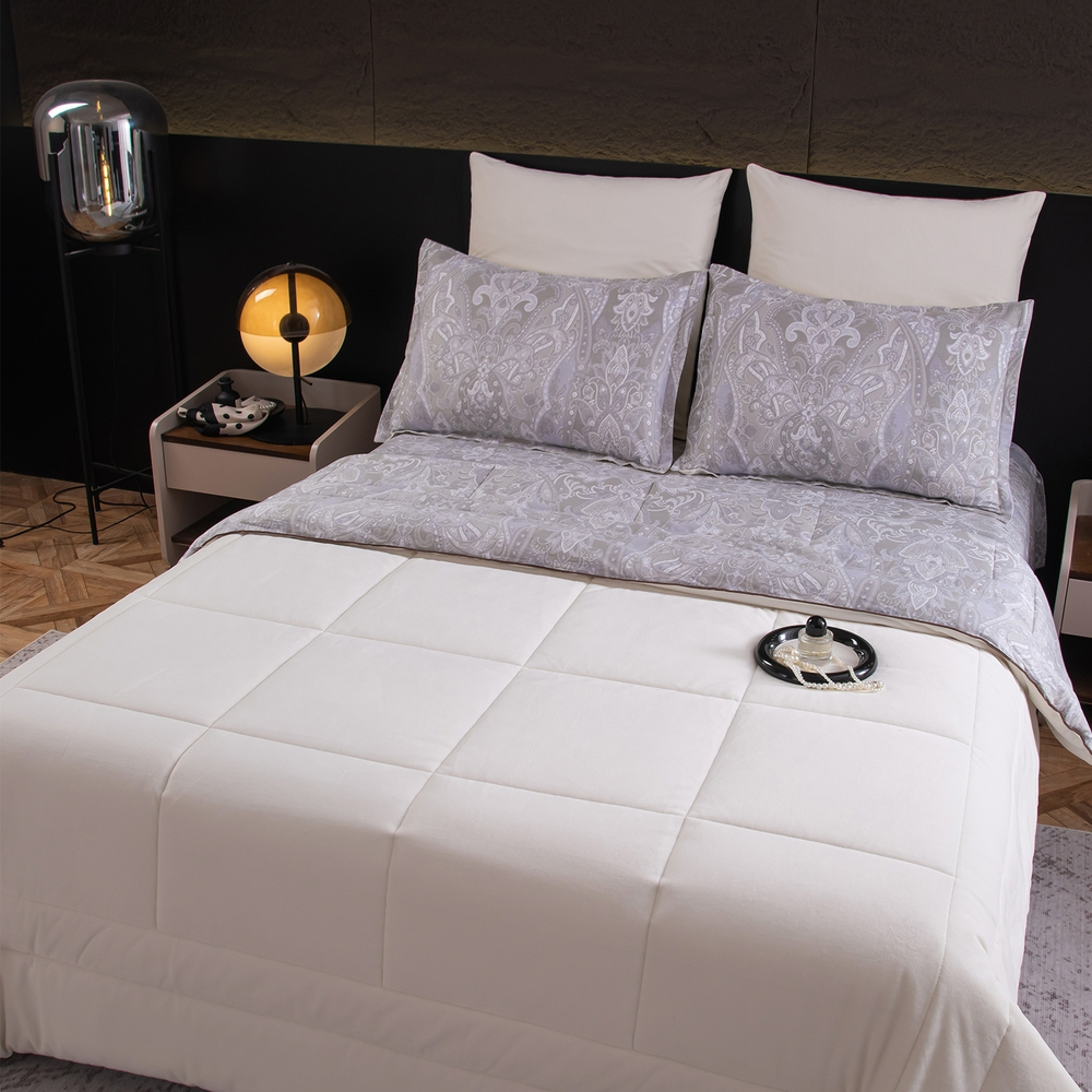 КПБ на резинке Сатин Velouria Luxe с Одеялом VLR002, Евро, 4 наволочки, простынь 180*200*25