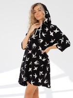 Туника коричневая с капюшоном и принтом женская с длинным рукавом большие размеры для пляжа хлопковая спортивная удлиненная нарядная летняя домашняя