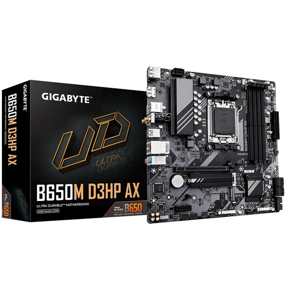Материнская плата GIGABYTE B650M D3HP AX (AM5/AMD B650/4xDDR5/PCI-Ex16/2xM.2/SB7.1/Wi-Fi/BT/GLAN/2xDP/HDMI/mATX)