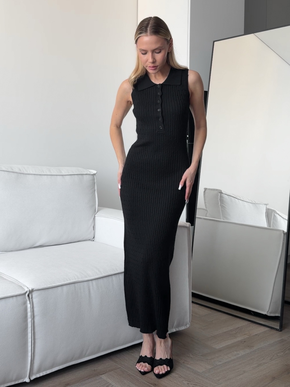 Платье вязаное, с узором, с воротником