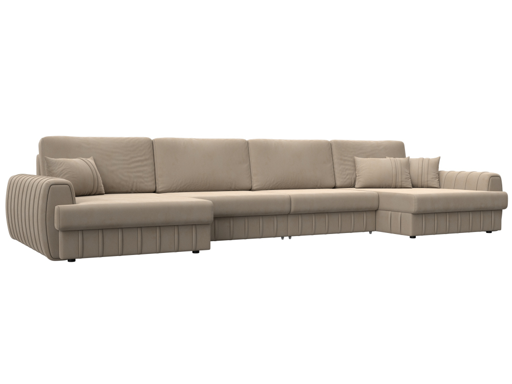Диван П-образный Лига-057 НПБ Лонг, SEVEN 729 бежевый, Велюр, 129326