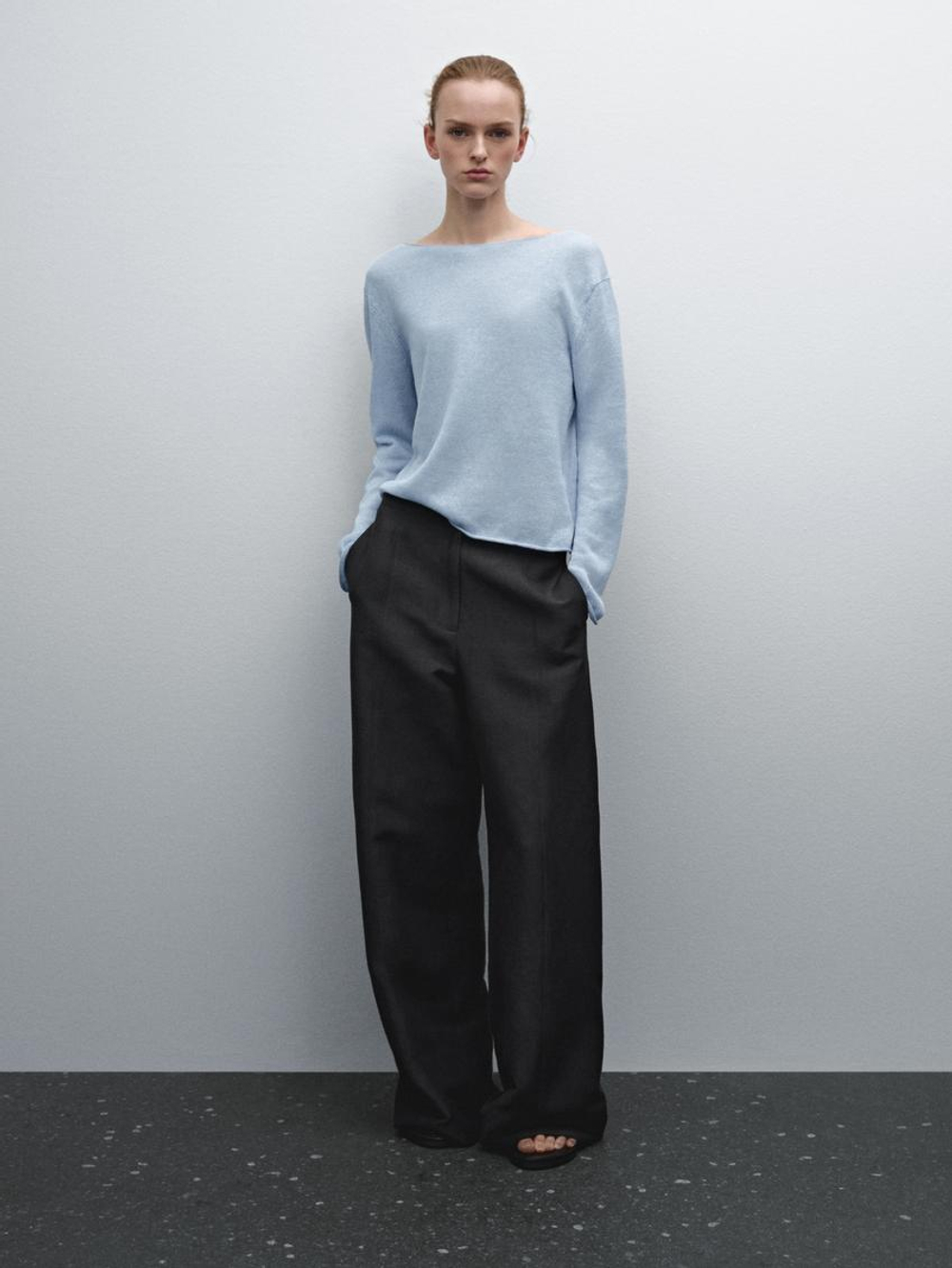 Massimo Dutti Свитер с круглым вырезом, небесно-голубой