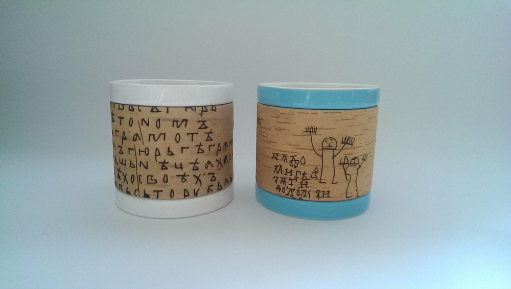 Кружка малая фарфоровая без ручки c берестой. Коллекция Onfim (Онфим)