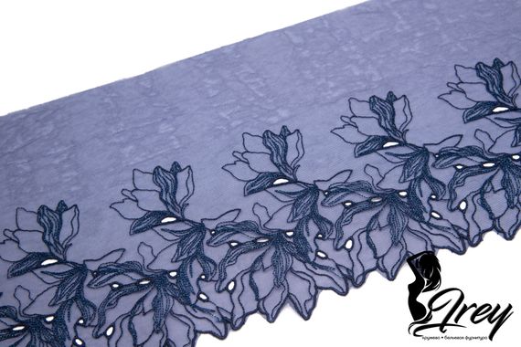 05-101 ОПТ Вышивка на неэл. сетке 25 см, темно-синий (левая)