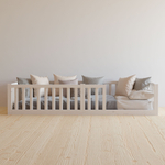 Кровать 90х200, Афина, напольная, односпальная, с бортиками, детская, массив сосны, белая, Dipriz