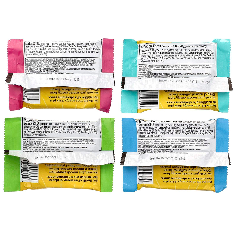 Quantum Energy Square, Протеиновый снек с кофеином, разнообразные, 8 квадратов, 48 г (1,69 унции)