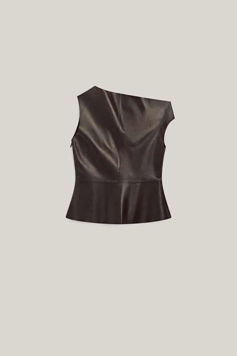 Massimo Dutti Асимметричный топ из кожи наппа - Limited Edition,коричневый