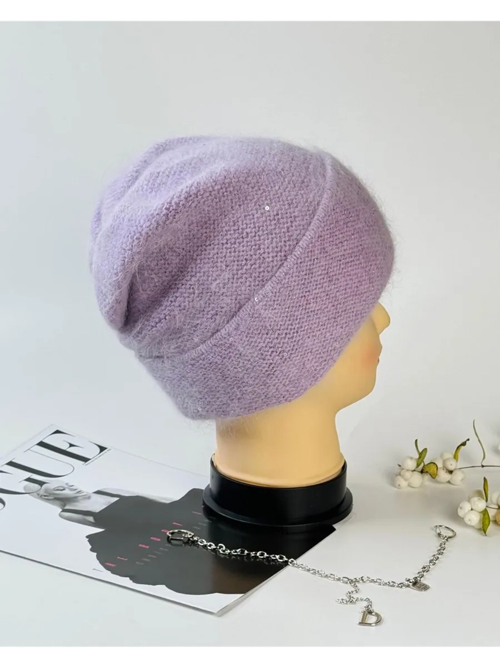 шапка зимняя вязаная ангора с пайетками