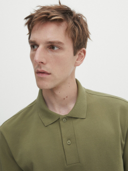 Massimo Dutti Поло из рельефного хлопкового пике, оливковый