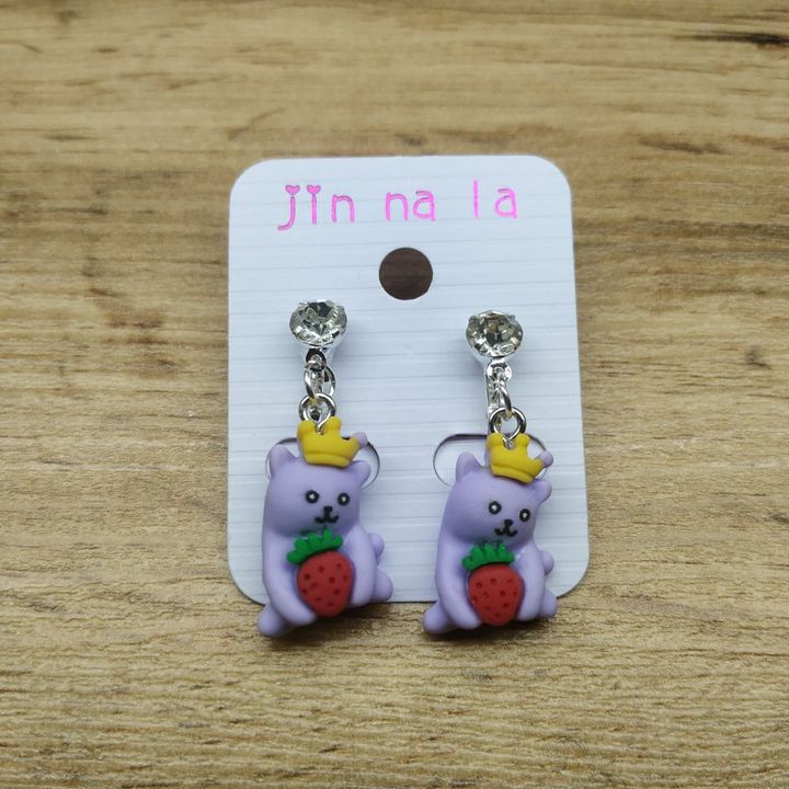 Клипсы Kinder Котик сиреневый с клубничкой кристалл металл серебристый