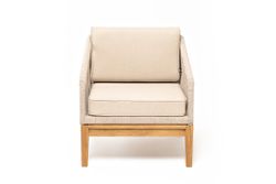 "Канны" кресло плетеное из роупа, основание дуб, роуп бежевый круглый, ткань бежевая 15052