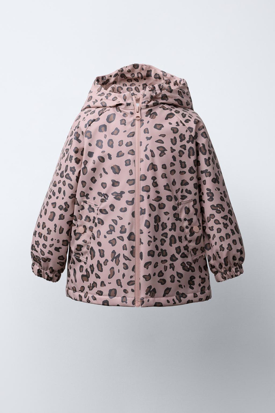 ZARA ПРОРЕЗИНЕННЫЙ ДОЖДЕВИК С ПРИНТОМ WATER RESISTANT, РОЗОВЫЙ