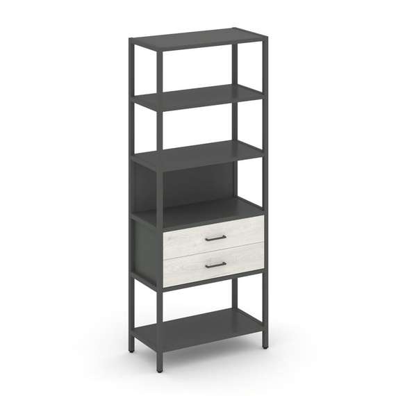 Shelf System Односекционный стеллаж пятиярусный с ящиками SN.STM-512 Антрацит/Дуб Наварра/Металл Ант