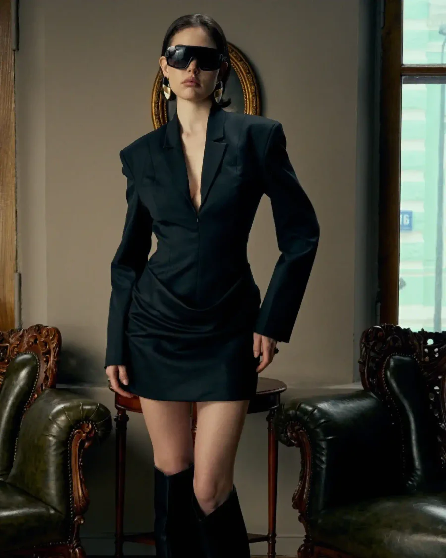 Платье-жакет с драпировкой, Черный