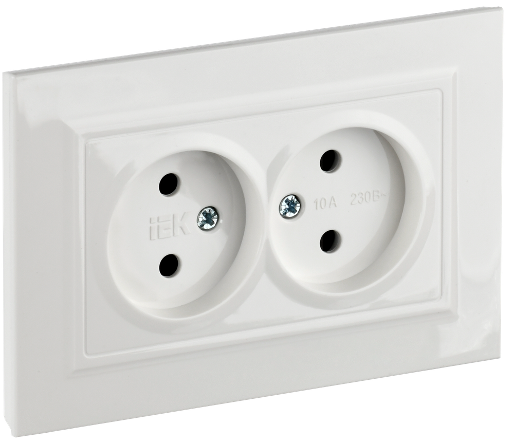 BRITE Розетка 2-местная без заземления с защитными шторками 10А в сборе РСш12-2-БрБ белый IEK