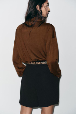 ZARА БЕРМУДЫ С ЗАЩИПАМИ И РЕМНЕМ, ЧЕРНЫЙ