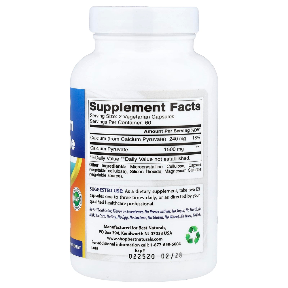 Best Naturals, пируват кальция, 750 мг, 120 вегетарианских капсул