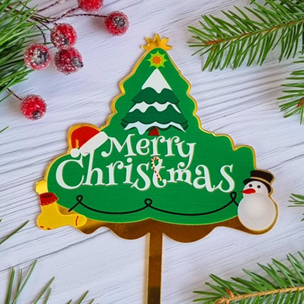Топпер «Merry Christmas» елочка со снеговиком