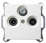 Розетка TV+FM+SAT Φ9.5mm проходная с накладкой, цвет белый глянцевый