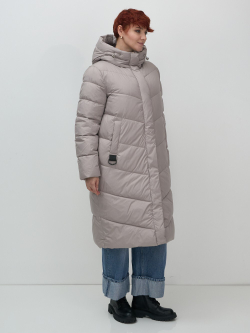 Пальто зимнее утепленное с капюшоном женское серого цвета 7623Sr
