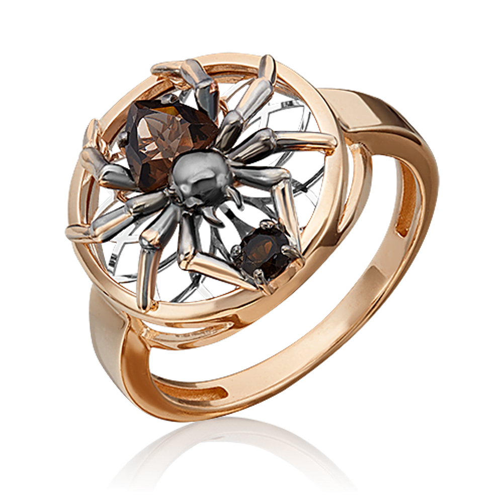 Кольцо «Ловец снов» (пожелание удачи) из комбинированного золота c кварцем дымчатым Артикул: 01-5461-00-202-1111-75