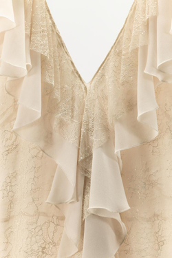 ZARA ПЛАТЬЕ С ВОЛАНАМИ И КРУЖЕВОМ — ZW COLLECTION, ЭКРЮ