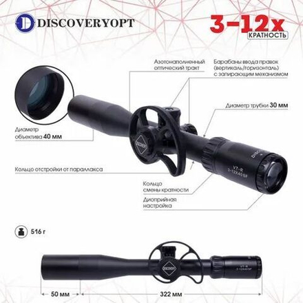 Прицел Discovery оптический VT-R 3-12X40SF (L&d) 30мм