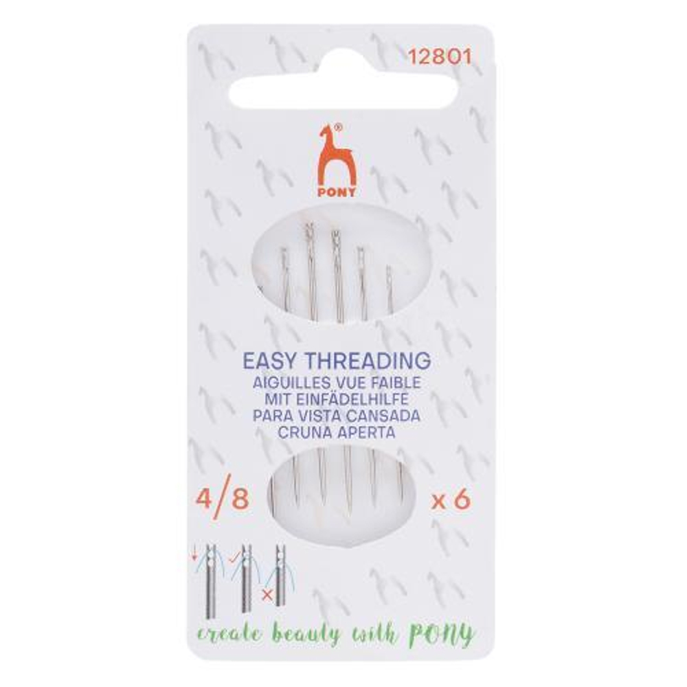 12301 (12801) Иглы ручные для шитья легковдеваемые, для слабовидящих Easy Threading № 4-8, 6шт, PONY