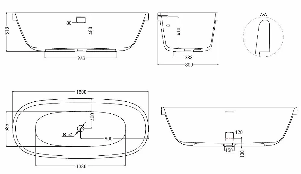 Ванна Salini Greca IN S-Stone 104821M 180x80 белая матовая