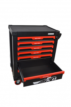 Инструментальная тележка GW-7ST Black (Great Wolf) 7 ящиков, увеличенные колеса с тормозом, ЦЗ, усиленная