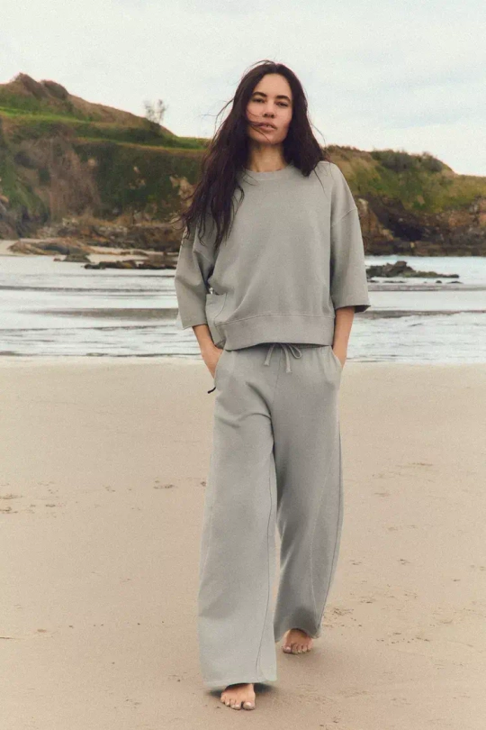 ZARA БРЮКИ С ЛИНЯЛЫМ ЭФФЕКТОМ, СЕРО-СИНИЙ