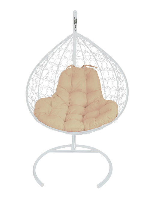 Подвесное кресло XL с ротангом белое, серая подушка M-Group