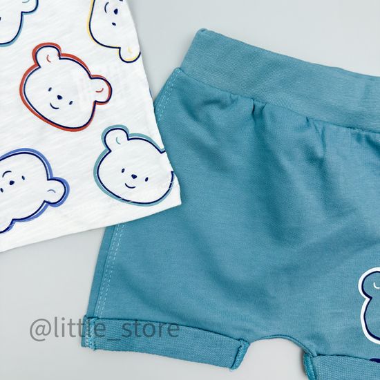 Комплект хлопковый "Медвежата" белый/бирюзовый