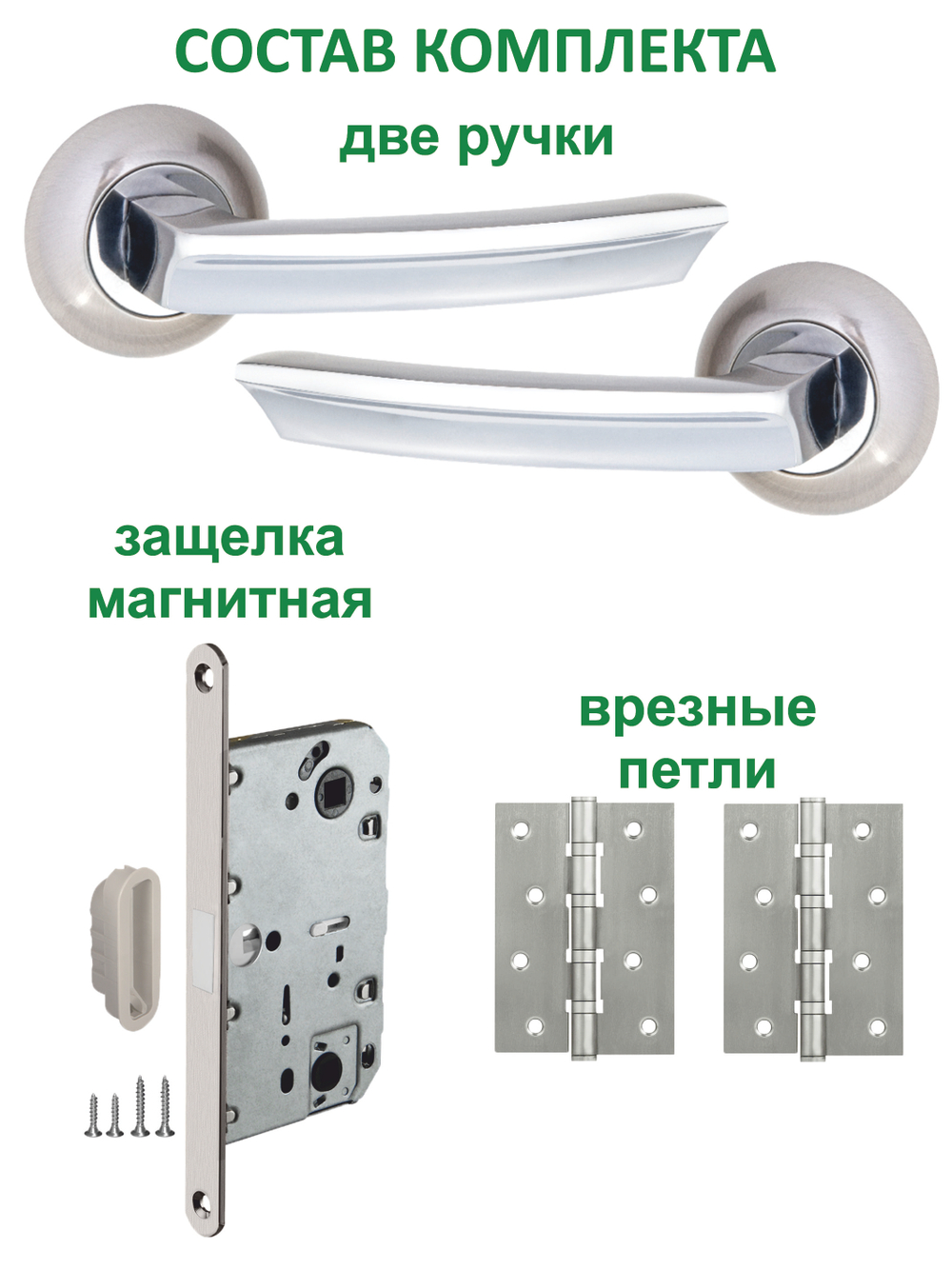 Дверная ручка межкомнатная с магнитной защелкой и петлями