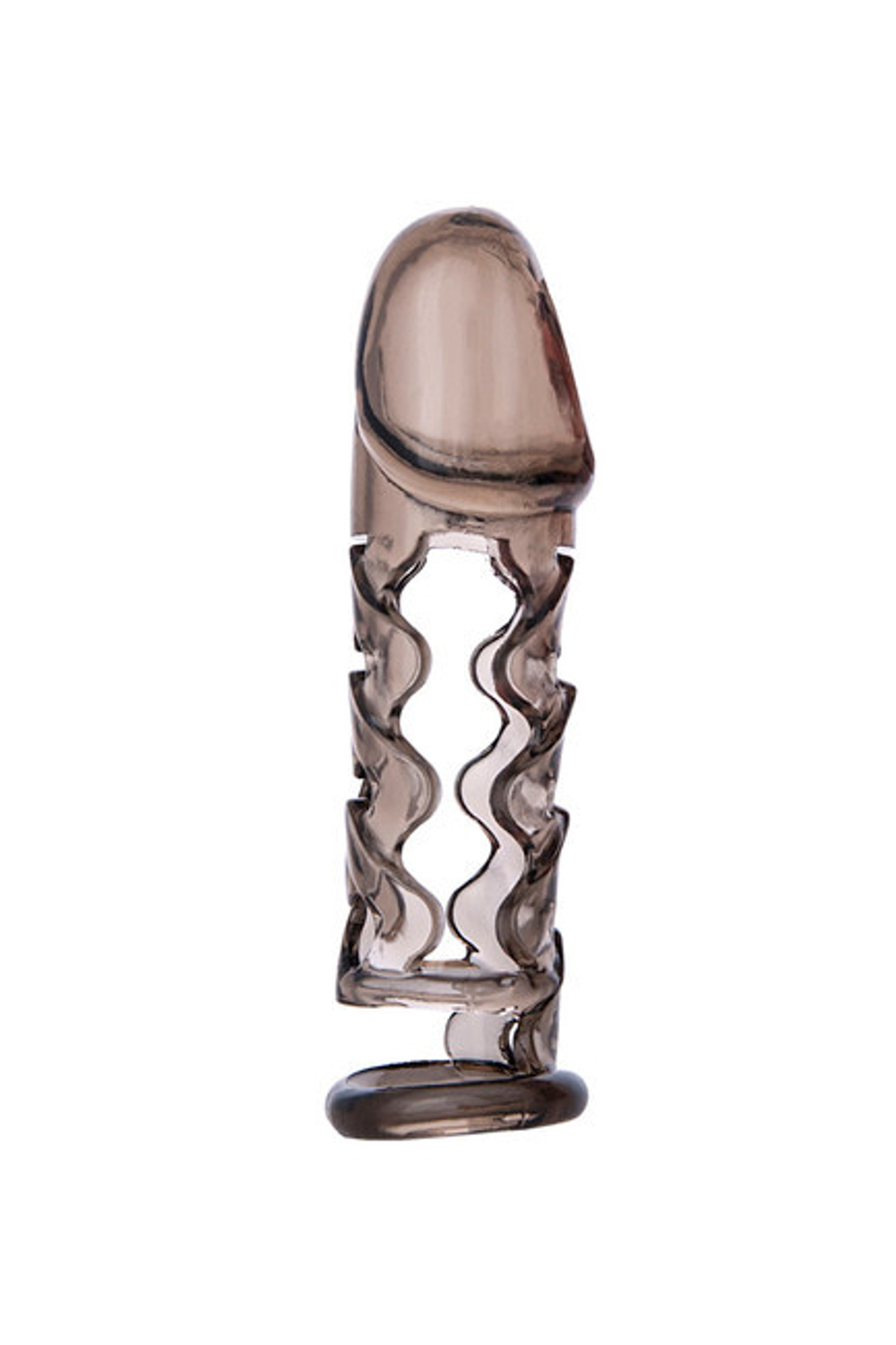 Стимулирующая насадка на пенис с креплением за мошонку XLover (11,5 см) (Цвет: прозрачно-черный)