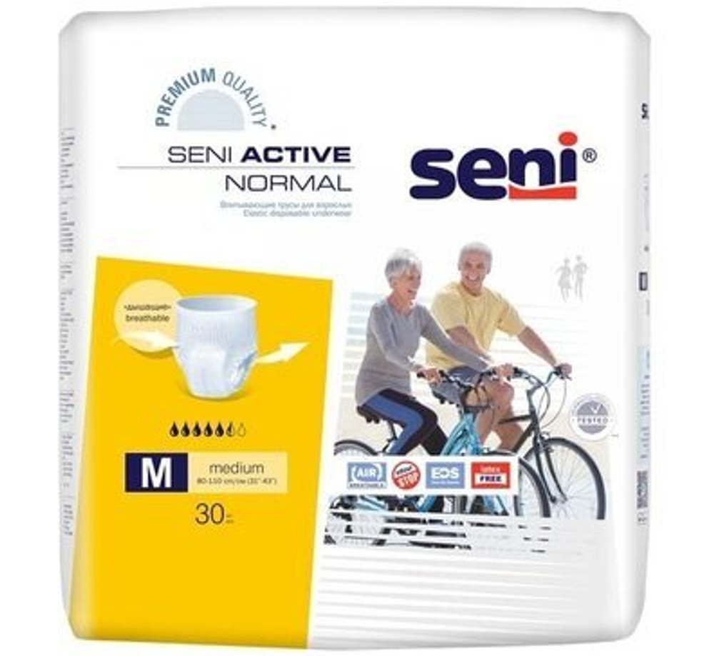 Подгузники-трусы впитывающие для взрослых 30 шт SENI ACTIVE NORMAL р. М (80-110 см)