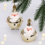 Елочные игрушки «Круглый Дед Мороз» 6 см (набор 2 шт), Золото