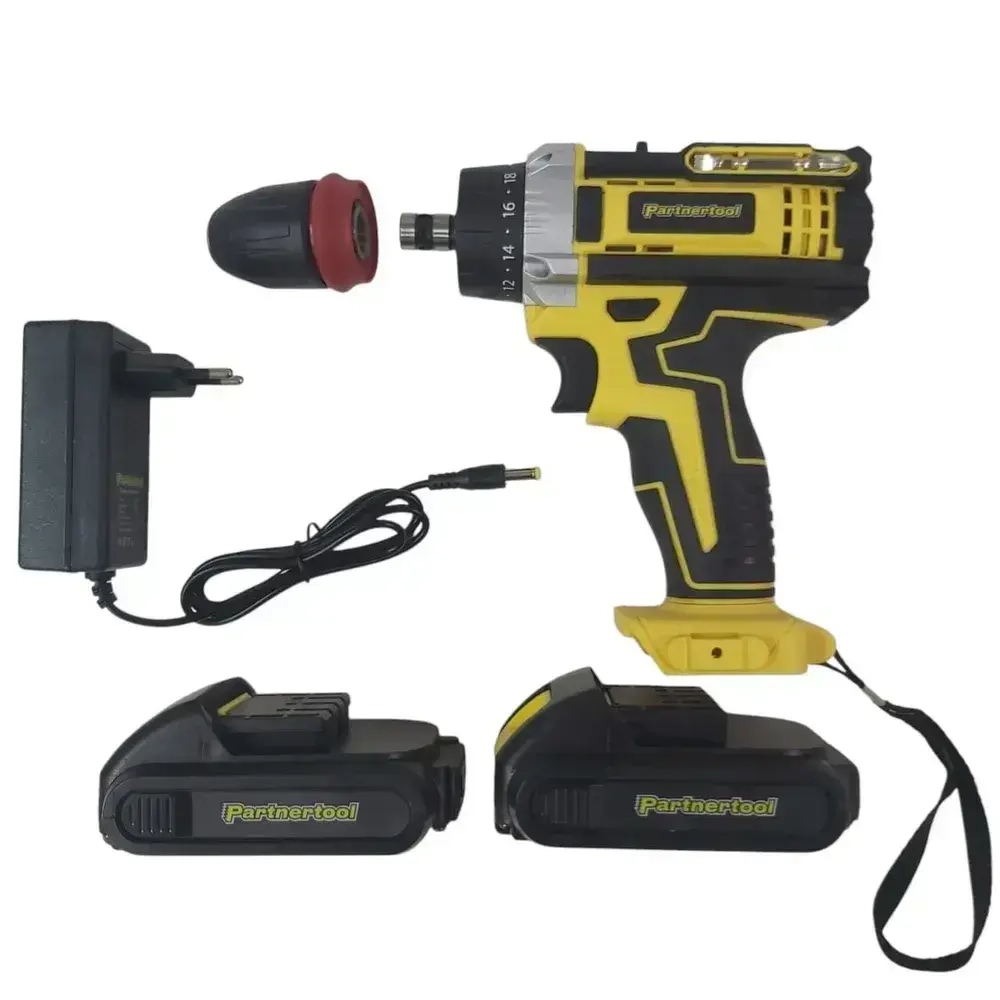 Дрель-Шуроповерт аккумуляторный Partnertool PCD-18CSET 18В 2 аккумулятора 2Ач БЫСТРОСЪЕМНЫЙ патрон в КЕЙСЕ с НАБОРОМ