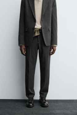 ZARA КОСТЮМНЫЕ БРЮКИ С ШЕРСТЬЮ, ЧЕРНЫЙ