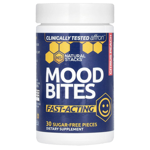 Natural Stacks, Mood Bites, цитрусовый и персик, 30 шт. Без сахара
