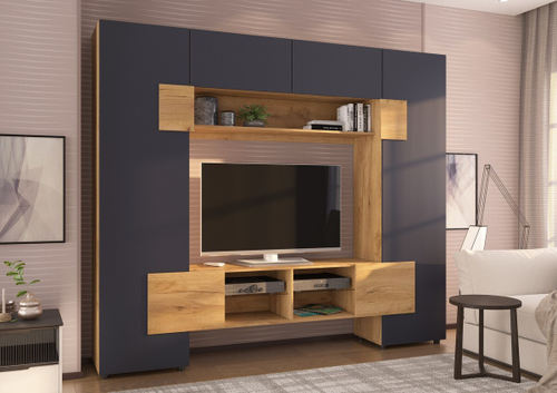 РИВЬЕРА НМ Стенка ( Комплект ) Дуб Крафт золотой / Дуб Крафт золотой / Графит софт