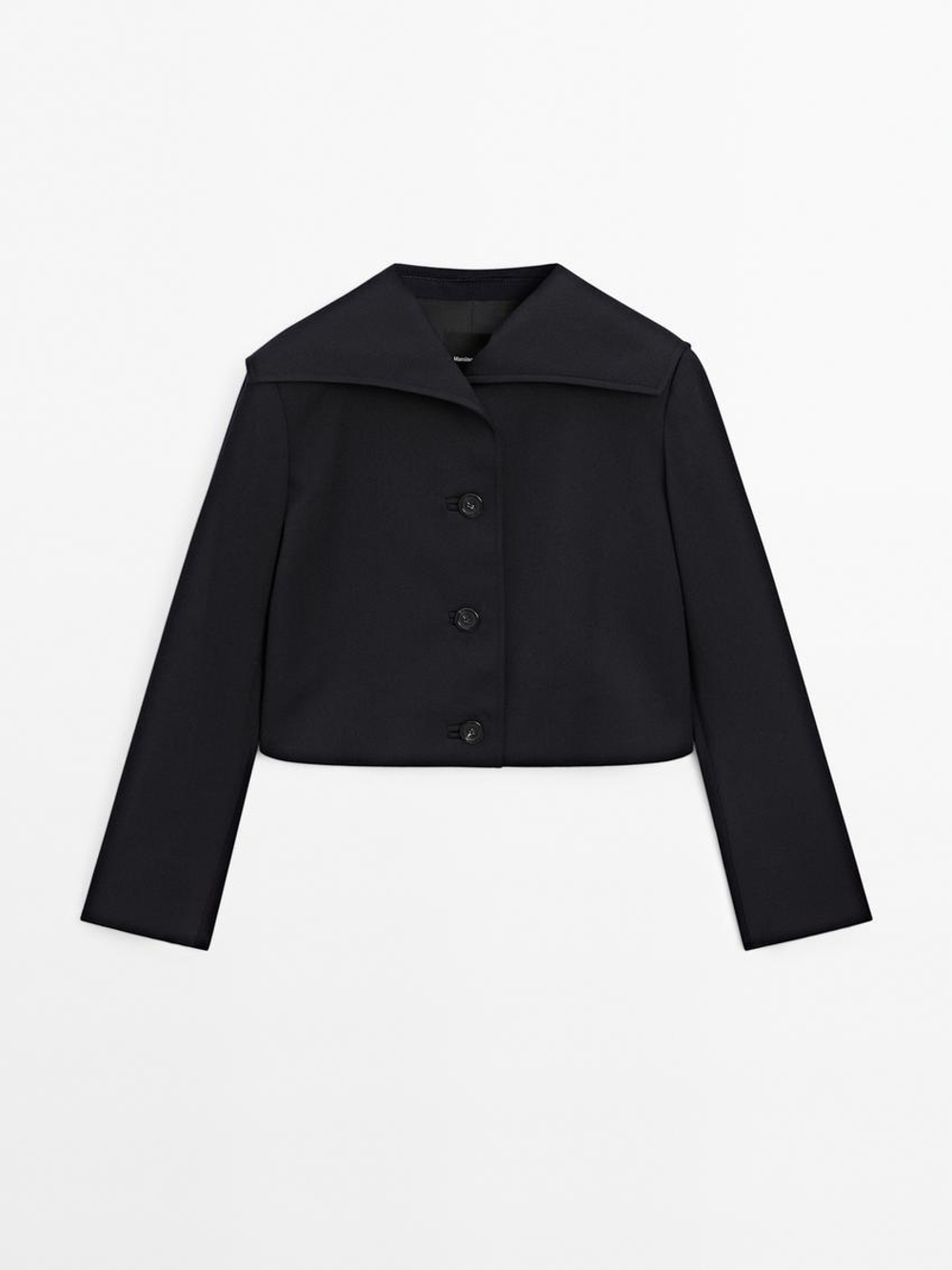 Massimo Dutti Куртка из смесовой шерсти с отложным воротником, темно-синий