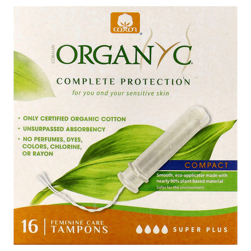 Organyc, тампоны для женского здоровья, компактные, Super Plus, 16 штук